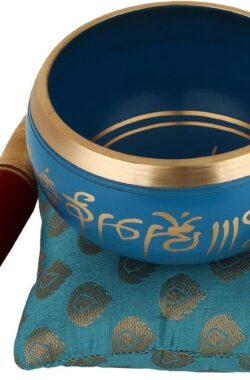 Tibetaanse meditatie Om Mani klankschaal-kussen-Mallet 4 inch blauw met gratis verzending. singing bowl set