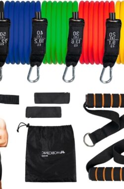 Weerstandsbanden Fitnessbanden set met Accessoires – 5 weerstanden – Anti-slip Krachttraining – Elastische Bands voor Yoga Pilates Stretching Gluteus