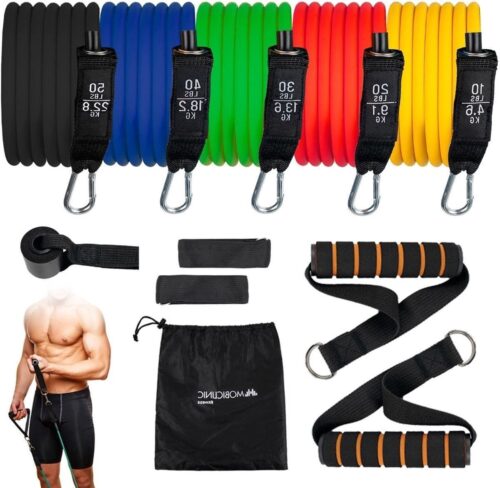 Weerstandsbanden Fitnessbanden set met Accessoires - 5 weerstanden - Anti-slip Krachttraining - Elastische Bands voor Yoga Pilates Stretching Gluteus