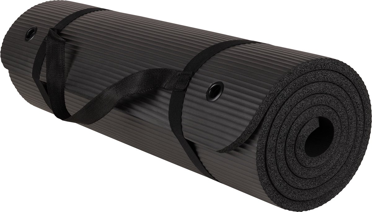 Yoga Mat - Fitness Mat Zwart - Sport Mat - 15mm - Extra Dik - Met Draagriem en tas