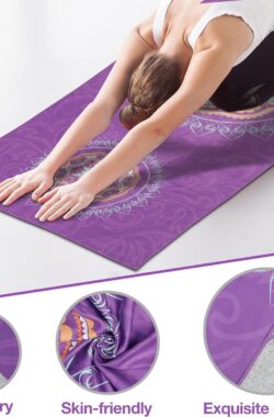 Yoga Towel, Non Slip Hot Yoga Mat Yoga Blanket Printing Pattern Quick Dry with Corner Pocket for Bikram, Pilates, Gym Workout, Outdoor Picnic, Purple Mandala