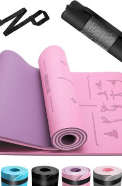 Yogamat, TPE 6 mm dikke huidvriendelijke yogamat Antislip gymnastiekmat Pilates Gymnastiek Meditatie Stretching met riem en tas Thuistraining Sportmat 183x61cm