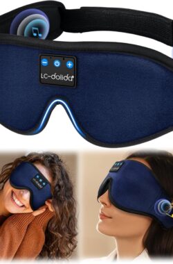 Zijden slaapmasker voor zijslapers – 100% lichtblokkerend met Bluetooth oordopjes – voor reizen en meditatie