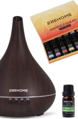 2BEHOME® Aroma Diffuser 550ML met Afstandsbediening – Incl. 16 Etherische Oliën – Donkere Houtlook – 7 LED Kleuren – Aromadiffusers Luchtbevochtiger – Geurverspreider