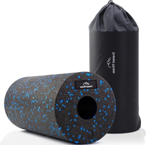 30 cm medium hard fasciarol zwart-blauw incl. boekje | Rug en wervelkolom massage roller | Yoga fitness roll Foam Roller