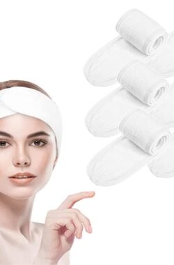 6 stuks cosmetica haarband met klittenbandsluiting, SPA cosmetische hoofdband badstof haarbeschermingsband voor douches, make-up en cosmetica (wit)