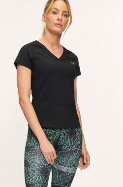 Active PanActive panther sandy solid top in de kleur zwart, Training Top dames Damesshirt, port T-Shirt voor Dames, Quick-Dry, V-Hals,Sport T-shirt Dames Korte Mouwen Loopshirt Ademend Fitness Gym Shirt Snel Droog.ther T-shirt Sandy Solid Black