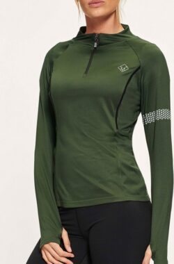 Active Panther T-shirt Julia Solid zip Army green, dames loopshirt sport training shirt met lange mouwen,