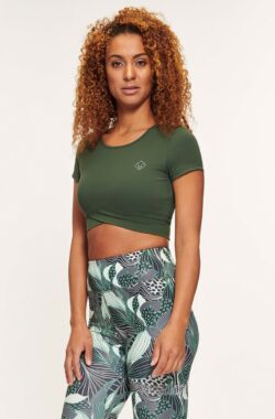 Active Panther T-shirt Wendy top Solid cross Army green, Dames yoga elastische oefening sport tops korte mouwen workout kleding fitness casual Vrouwen Sport Fitness Basic Compressie Running Crop Tops, Longline Crop Tank Top Gewatteerde Running Yoga