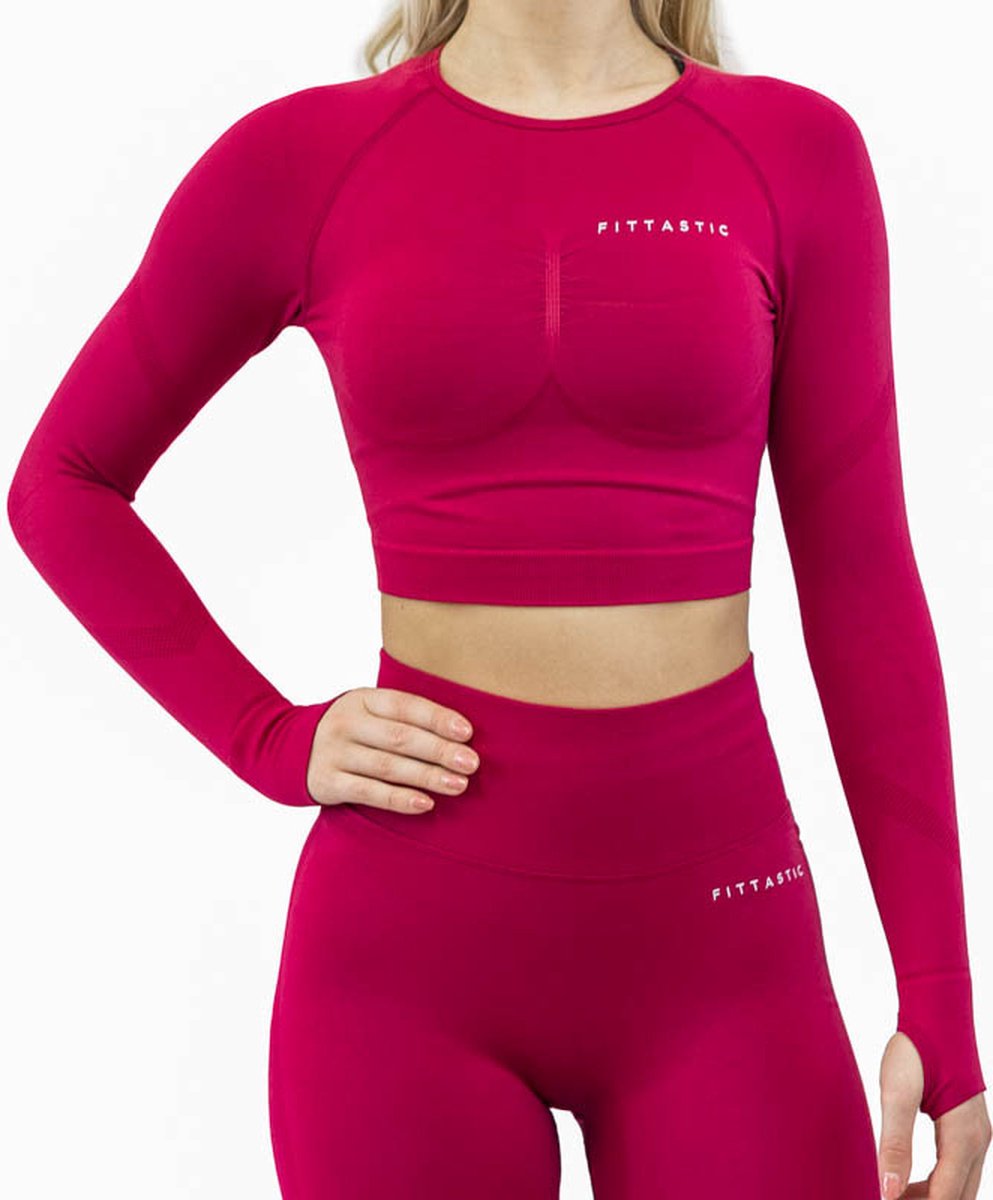 Fittastic Sportswear - Rode long sleeve sporttop dames - Long sleeve dames Rood - Long sleeve met duimgat - Sportshirt met lange mouwen - Maat L - Sweat-proof long sleeve - Long sleeve gymwear - Yoga shirt - Running shirt - Dames - L - Rood