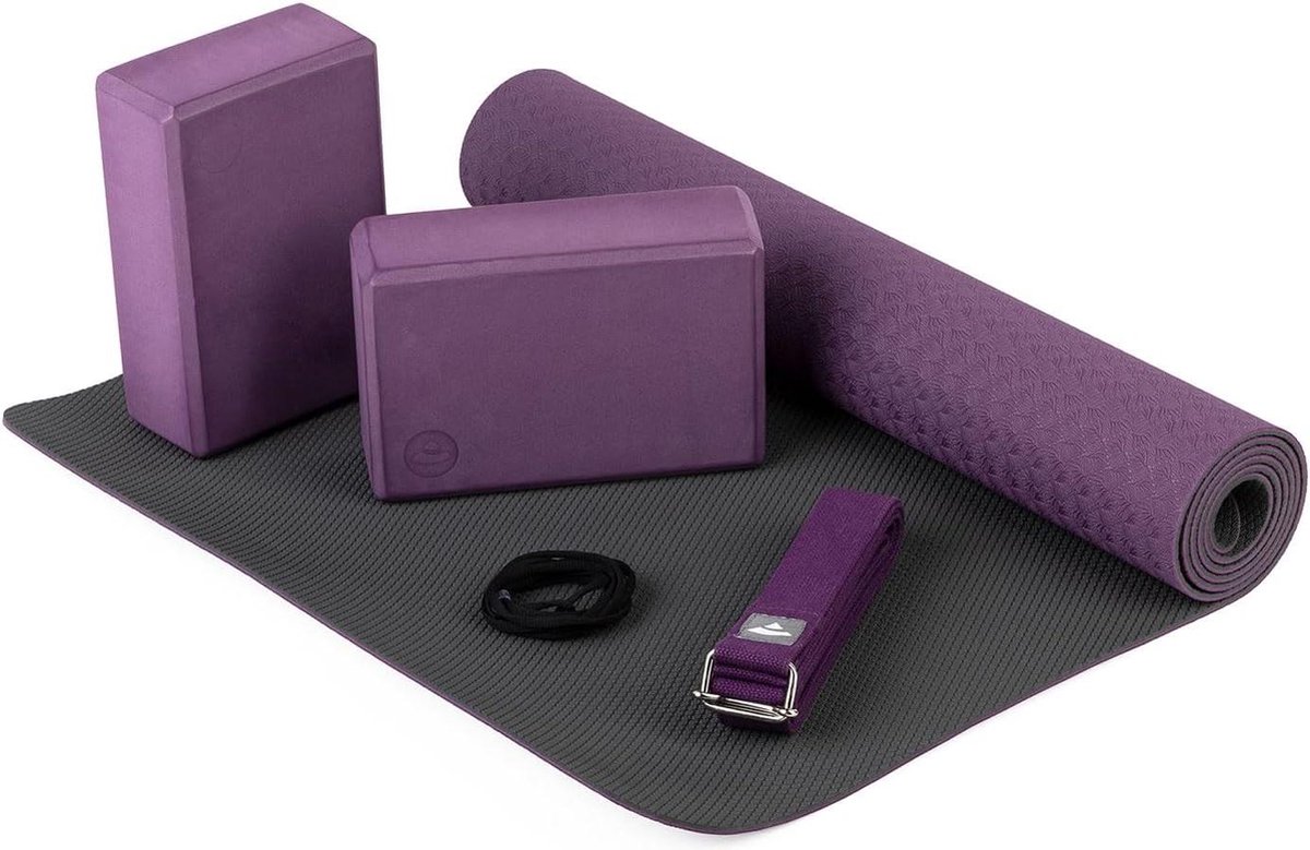 Flow Yogamat TPE 2 x EVA Yoga Stenen - Rubber Yoga Blokken - Katoenen Yoga Riem voor Beginners