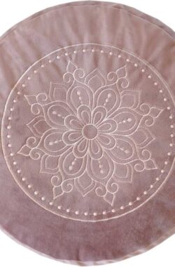 Fluwelen Meditatiekussen | Roze met Mandala borduursel | ⌀30cm – 15cm