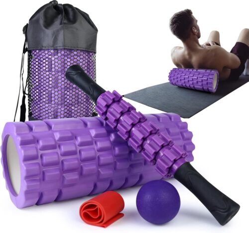 Foam Roller Set, 5 in 1 Fitness Foam Rollers voor Massage Yoga Pilates (Paars)
