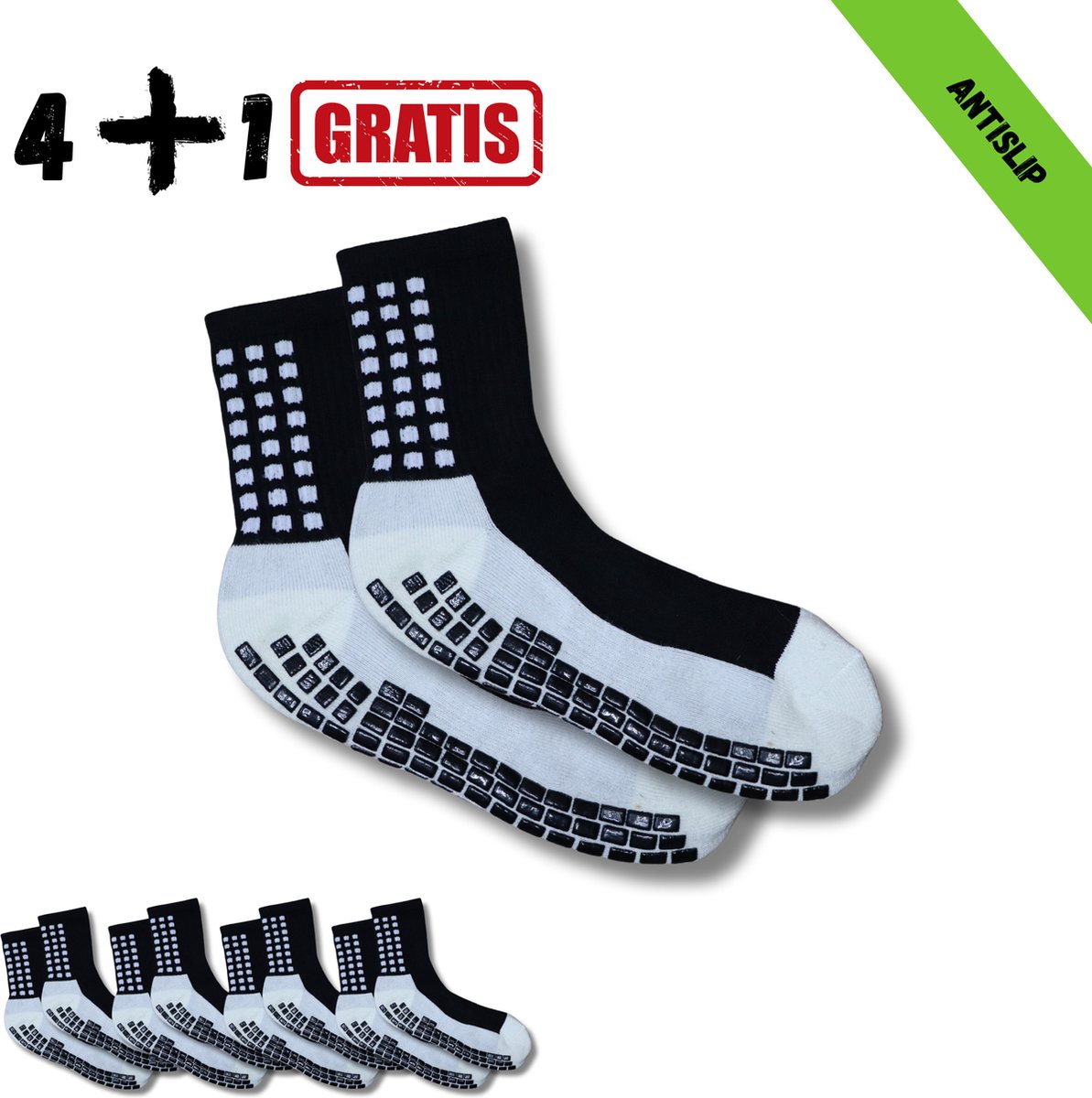 Gripsokken - Sportsokken - Gripsokken Voetbal - Gripsokken Voetbal Zwart/Wit - Grip Socks - Pilates Sokken - Yoga Sokken - Anti Blaren - One Size - Compressie