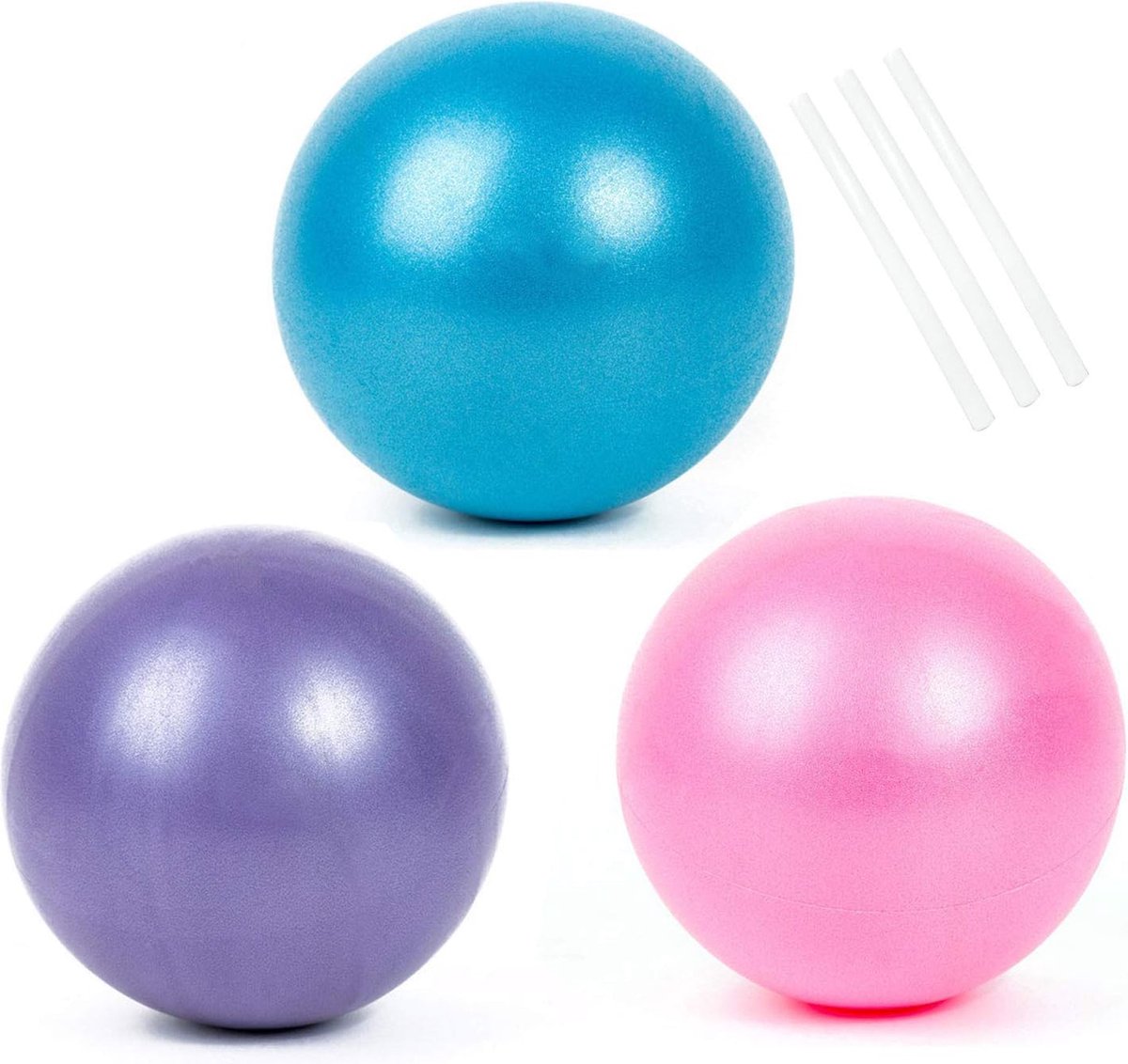 Oefenbal klein, 25 cm Pilates-bal, mini-fitnessbal met opblaasbaar rietje, gymbal voor Pilates, yoga, therapiebal, thuis, op kantoor