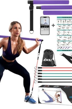 Pilates-oefenset – Stapelbare draagbare fitnessvideo met 3 paar weerstandsbanden (15-20-30 lbs) – Fitnessapparatuur voor lichaamstoning – Dames en heren.