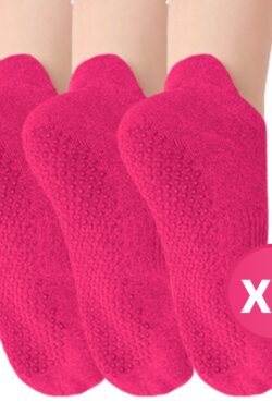RENALUX – Yoga Sokken Antislip Dames – Antislip Sokken Dames – Pilates Sokken – Anti Slip Sokken – Huissokken met Antislip Dames – Fuchsia, Fuchsia & Fuchsia – Set van Maarliefst 3 Paar