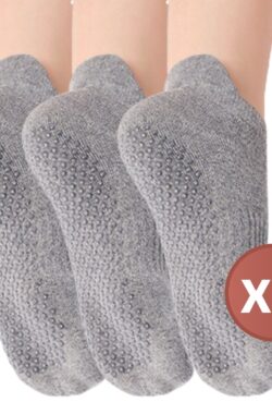 RENALUX – Yoga Sokken Antislip Dames – Antislip Sokken Dames – Pilates Sokken – Anti Slip Sokken – Huissokken met Antislip Dames – Grijs, Grijs & Grijs – Set van Maarliefst 3 Paar