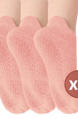 RENALUX – Yoga Sokken Antislip Dames – Antislip Sokken Dames – Pilates Sokken – Anti Slip Sokken – Huissokken met Antislip Dames – Roze, Roze & Roze – Set van Maarliefst 3 Paar