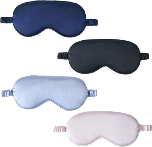 Set van 4 zijden oogmaskers met verstelbare riem - lichtgewicht en comfortabel - perfect voor nacht, reizen, dutje, meditatie Slaapmasker