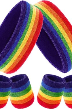 Set zweetbanden – inclusief sporthoofdbanden en armbanden – kleurrijk katoen gestreept – voor mannen en vrouwen Zweetband