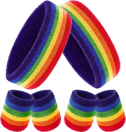 Set zweetbanden - inclusief sporthoofdbanden en armbanden - kleurrijk katoen gestreept - voor mannen en vrouwen Zweetband