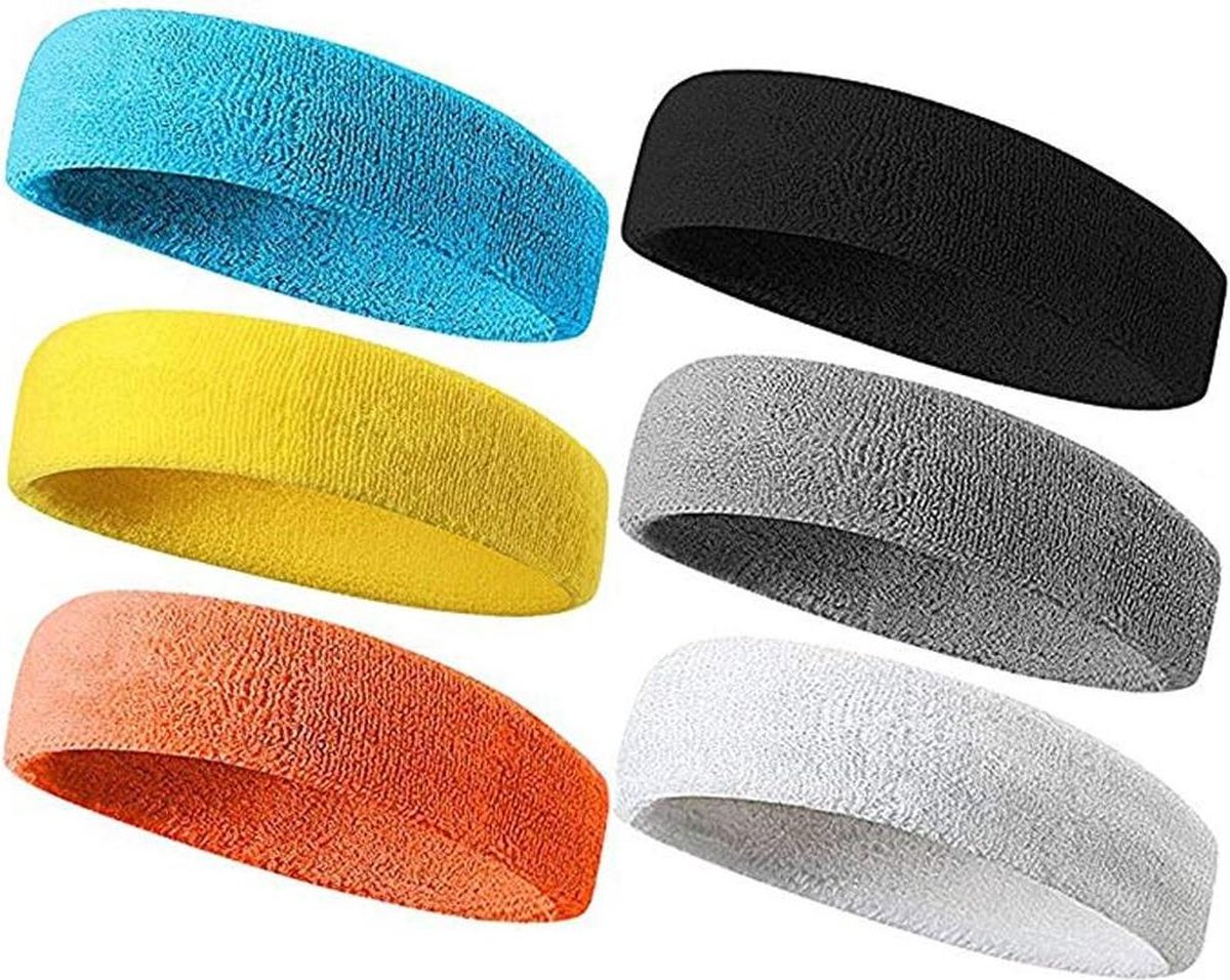 Sportline Hoofdband 6-delig - zweetband voor mannen vrouwen - elastische hoofdbanden voor training - ademend vochtafvoerend - heldere kleuren - sportaccessoires - sportuitrusting Zweetband