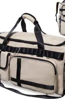 Sporttas voor dames, grote crossbody tas, sporttas met schoenenvak en natvak, voor dames en heren, 65 liter, reistas, zwemtas, overnachting, weekendtas, handbagagetas, Rijstkoffie., modern