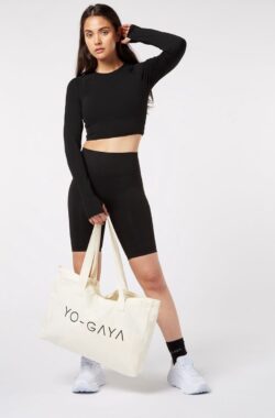 YO-GAYA – Long Sleeve Crop Top – Zwart – Maat – M – Fitness – Sportkleding