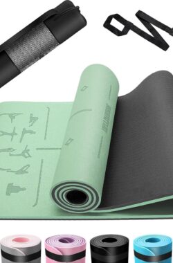 Yogamat TPE 6 mm dik huidvriendelijk antislip gymnastiekmat pilates meditatie stretching thuis work-out 183 x 61 cm groen met draagriem en tas