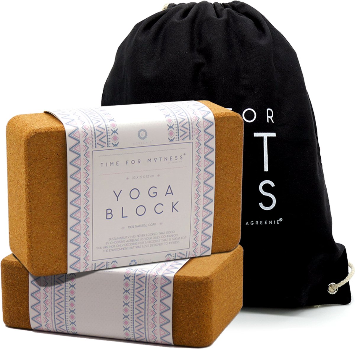 aGreenie Yoga Blok Kurk 100% Natuurlijk Product / Yogablokken incl. Rugzak & Oefengids / Yoga Blokken Kurk Maat
