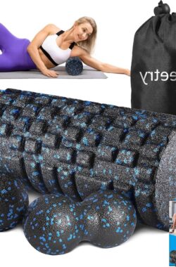 4-in-1 fasciarol set met fasciabal en duobal – dieptespiermassage foamroller – fascia-training van spieren – pilates yoga sport – zwart-blauw