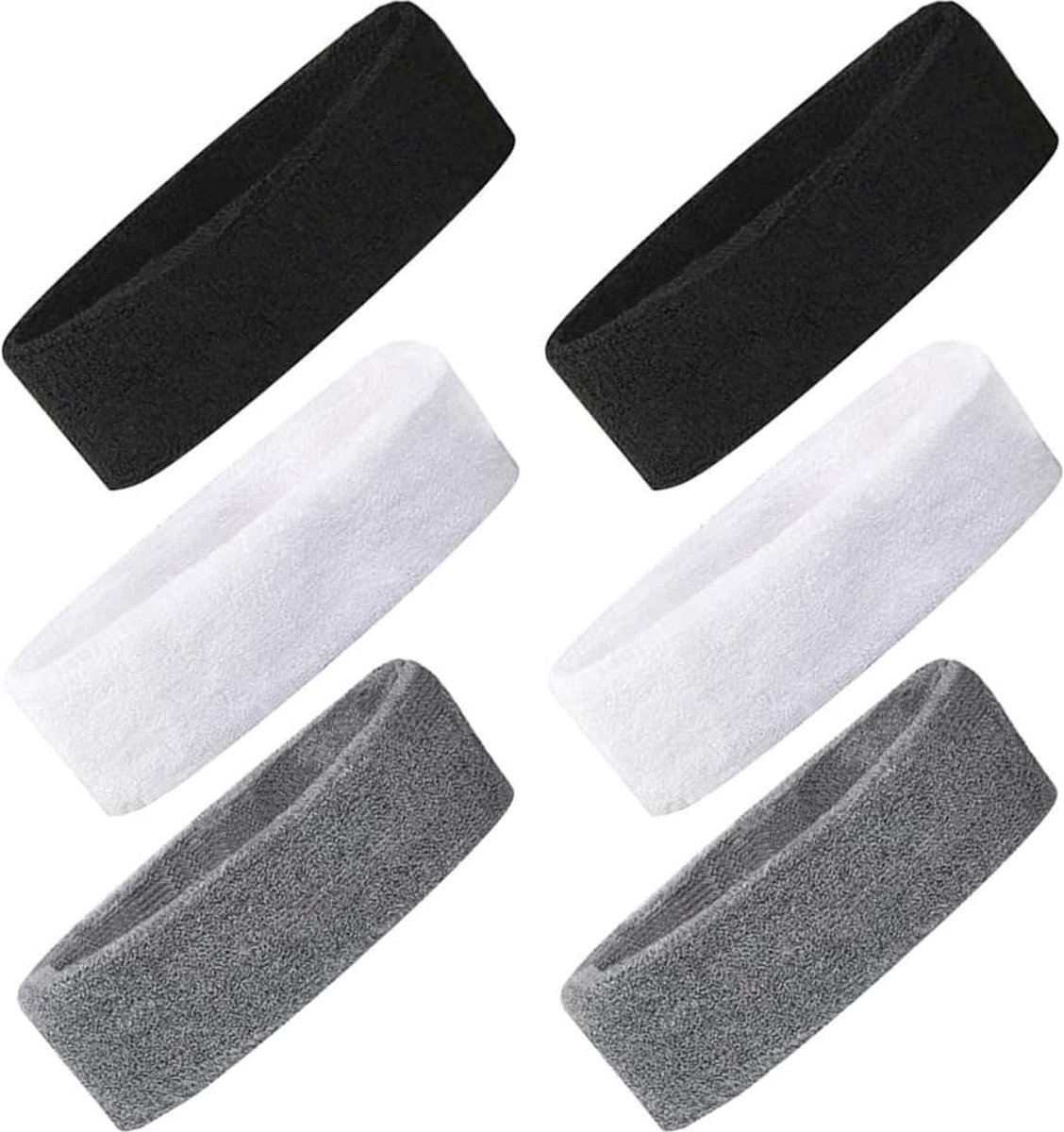 6 stuks sporthoofdband, zweetband, antislip, absorberend, perfect voor uniseks, fitness, fietsen, training, sportieve oefeningen, basketbal, joggen, yoga, hardlopen, zwart/wit/grijs