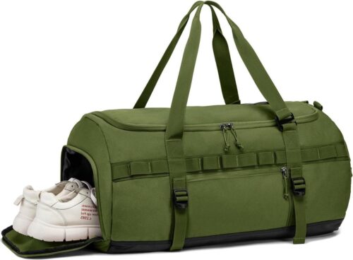 60L Grote Sporttas Heren met Schoenenvak - Tactisch Groen Molle Gym Duffle Bag voor Reizen - Vrouwen Plunjezakken Weekend Rugzak