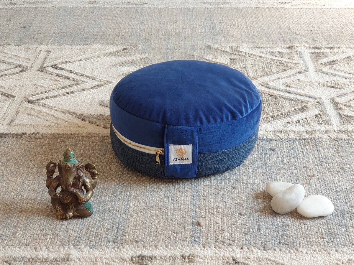 Atvana® Meditatiekussen - Ganesha - Yoga Kussen - Rond - Boekweit - Blauw - Cosmic Blue