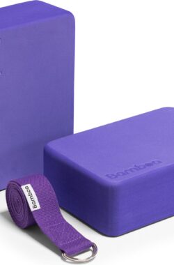 Bamboa Yogablokken Set Paars + Gratis Yoga Riem | Ronde hoeken | EVA Foam | 2 Yoga Blokken