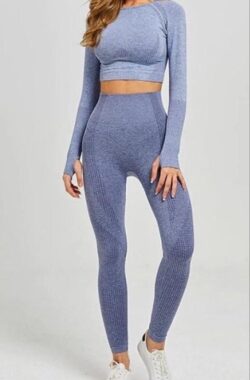 CHPN – Sportoutfit – Legging en top – High waist legging – Croptop met lange mouw – Naadloos – Grijs Maat S – Sporttenue – Sporten – Sportfashion