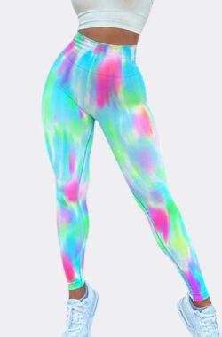 FLASHY GYM LEGGING – Maat M – Felgekleurd – Roze Groen Blauw – Fitness legging – Sportlegging – Yogalegging – Hardlooplegging