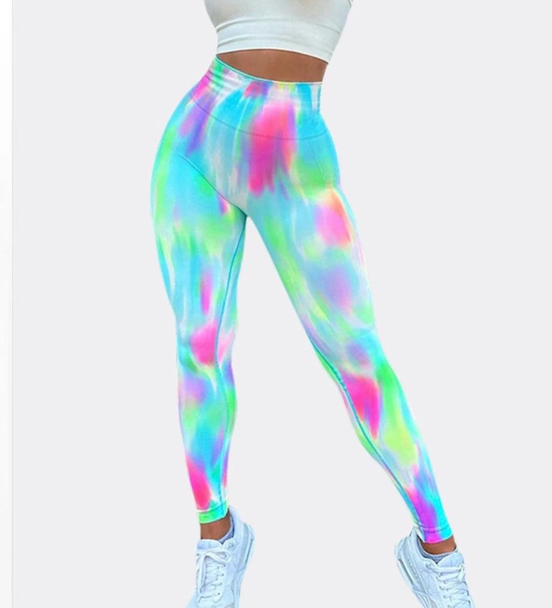 FLASHY GYM LEGGING - Maat M - Felgekleurd - Roze Groen Blauw - Fitness legging - Sportlegging - Yogalegging - Hardlooplegging