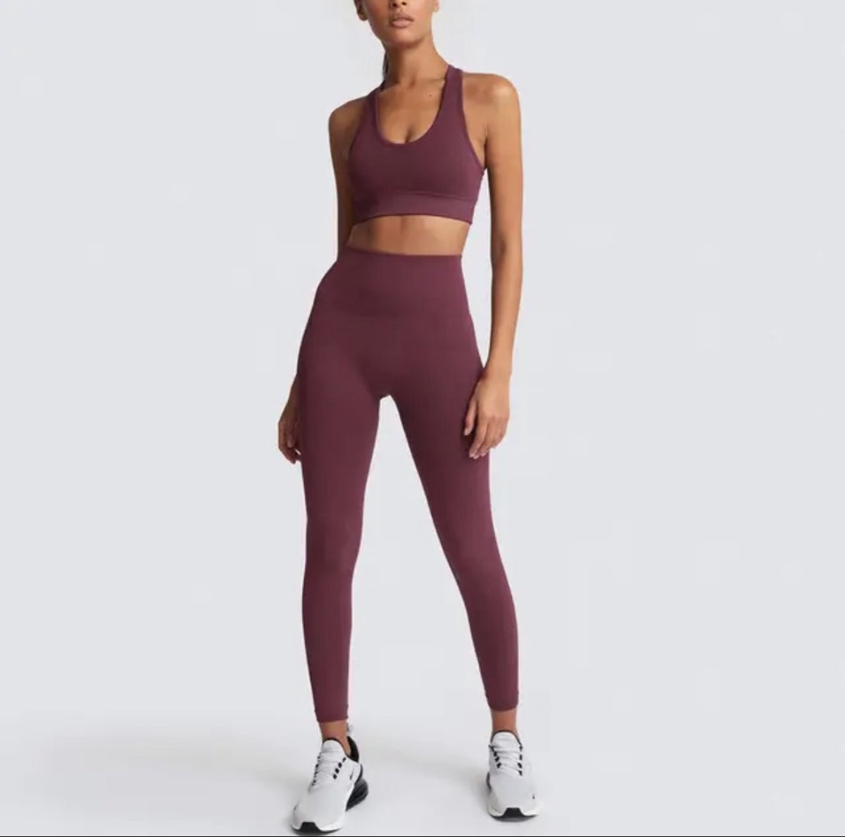 Gymset SOFT - 3delig - Maat L - Wijnrood - Donkerrood - Fitness kleding - Sportoutfit -Sportkledingset - Sportlegging - Sporttop - Fitness set - Fitness legging en top - Gymlegging en top - Yogaset - Yoga legging en top