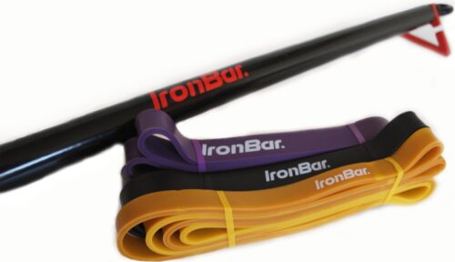 IronBar Training - Starter Fitness Pakket (100% staal fitness bar + 3 Weerstandsbanden set - (max 95 kilo weerstand) - Premium Kwaliteit - Ideaal voor thuis fitness, oefeningen fysio, revalidatie en bulk trainingen voor jezelf of als kado!!