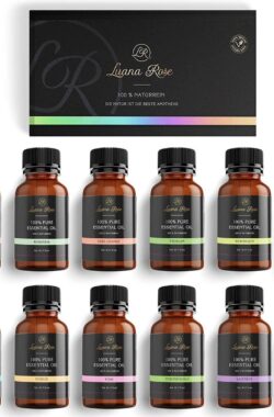 Luana Rose – Sets met etherische oliën – 100% veganistisch en natuurlijk – 12x Aroma-oliën voor diffuser – Pure aroma-olie en aroma-olie voor diffuser – Vanille – Lavendel – Roos en nog veel meer