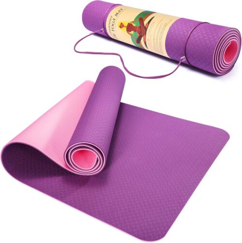 MJ Sports Premium Yoga Mat - Sport Mat - Pilates - Fitness - Anti Slip - Extra Dik (6 mm) - Inclusief Draagkoord - Paars