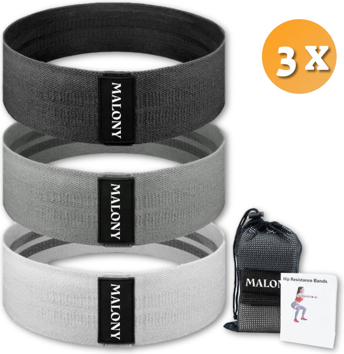 Malony Weerstandsbanden Set - Inclusief Draagtas - Resistance Bands - Fitness Elastiek - 3 Delige Set