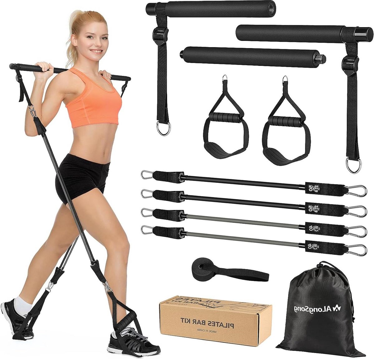 Pilates Bar Set Latex Elastische Weerstandsbanden 20 lbs 40 lbs Thuis Workout Fitness- Yoga Stretching Sculpting Twisting Squat