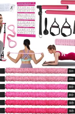 Pilates Bar Set Met 6 Latex Elastische Weerstand Bands 180lbs/250lbs – Pilates Bar Draagbare Thuis Workout Fitness Apparatuur – Yoga Stretching