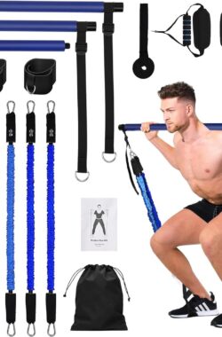 Pilates Bar Set met weerstandsbanden, trainingsapparatuur, voor vrouwen en mannen, fitness workouts, roestvrij staal, squat yoga, draagbare fitnessapparatuur voor thuis, voor yoga, pilates,