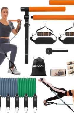 Pilates Barkit met 6 Weerstandsbanden 20-180 lbs voor Vrouwen en Mannen – Inclusief Sticks, Squat en Yoga – Met Handgrepen, Deuranker en Footloops