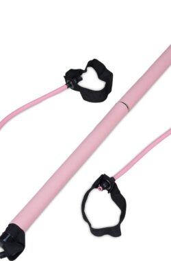 Pilates Stick Met 2 Weerstandsbanden Met Voetlussen – Roze – Voor Yoga En Fitness