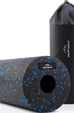 Professionele fasciarol 30 cm medium hard zwart-blauw met boekje voor rug en wervelkolom – Foam Roller Massage – Fitness Roller – Yoga Roller